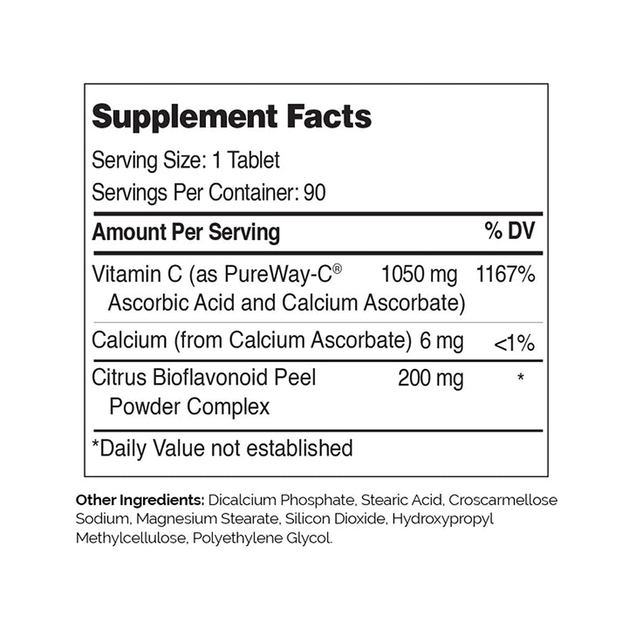 Zahler PureWay C Vitamin C and Bioflavonoids - 1000 mg - 90 Tablets