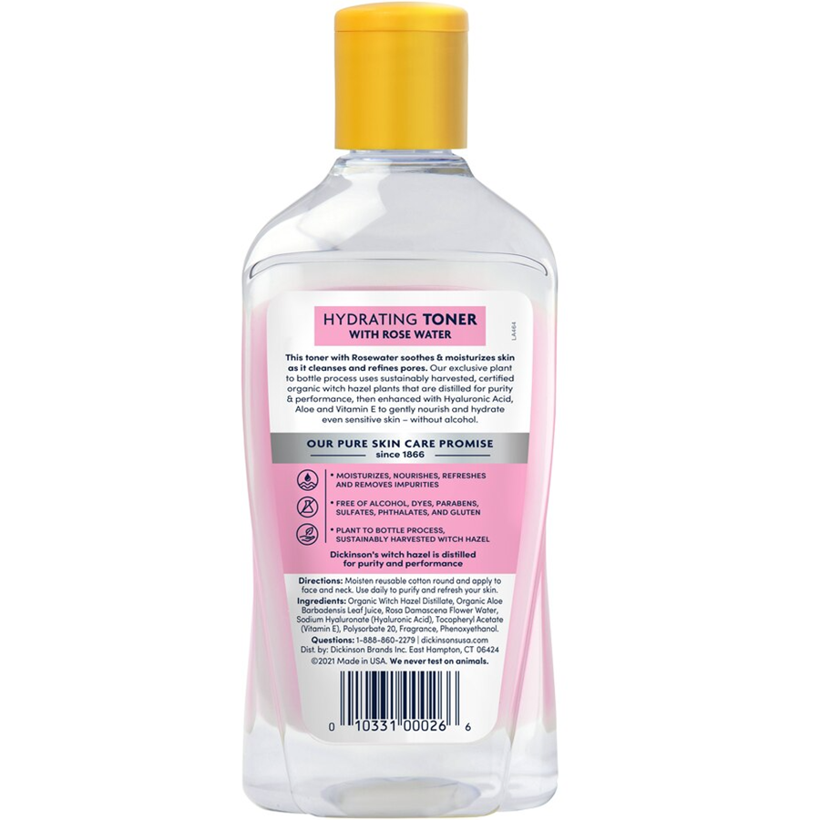 Dickinson's Enhanced Witch Hazel with Rosewater Alcohol-Free 98% Natural Formula Hydrating Toner - 16 fl oz