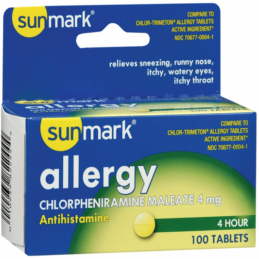 Sunmark Allergy Relief, 4 mg Chlorpheniramine Maleate, 100 Tablets