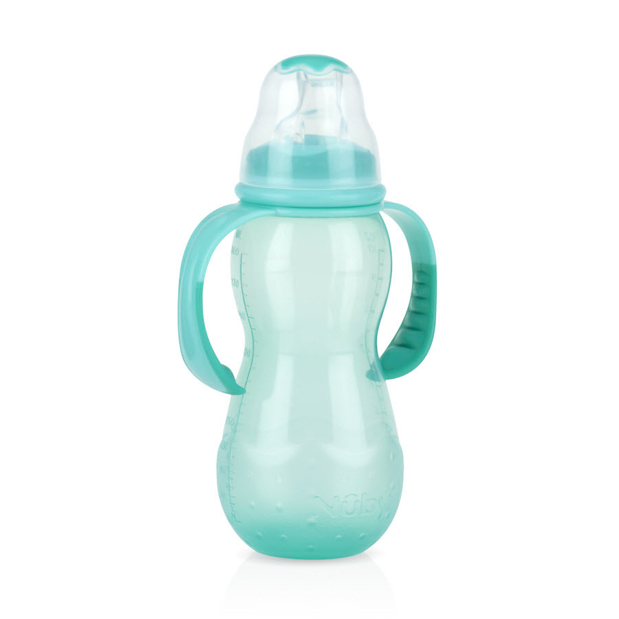 Nuby Standard Neck Baby Bottle With Handles, Non Drip, 11oz