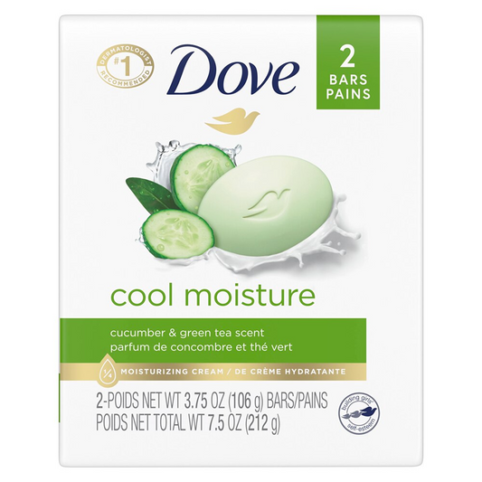 Dove Cool Moisture Bar Soap, Cucumber And Green Tea - 2 Ea