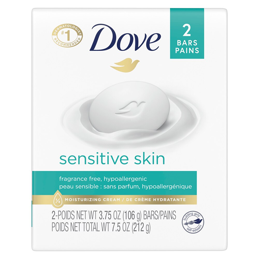 Dove Beauty Sensitive Skin Moisturizing Unscented Beauty Bar Soap, 2 pk