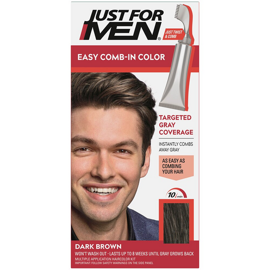 Just For Men Easy CombIn Color Gray Hair Coloring for Men with Comb Applicator, Dark Brown - 1.2oz