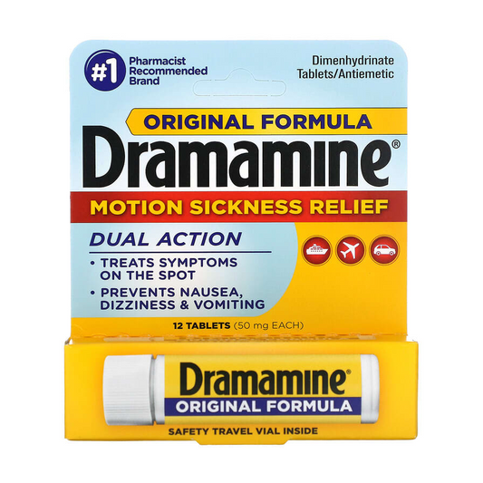 Dramamine Original Formula Motion Sickness Relief Tablets for Nausea, Dizziness & Vomiting - 12ct