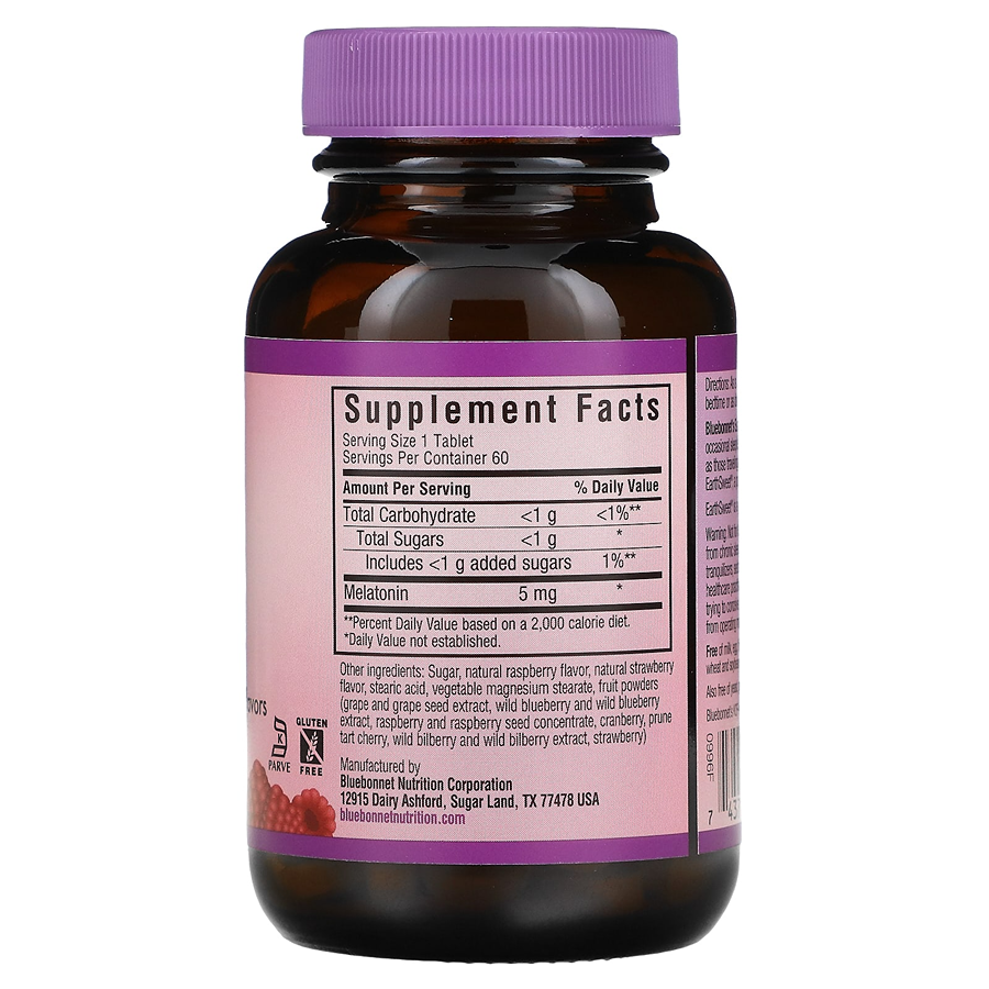 Bluebonnet Earthsweet Melatonin 5mg Raspberry Flavor, 60 Chewables