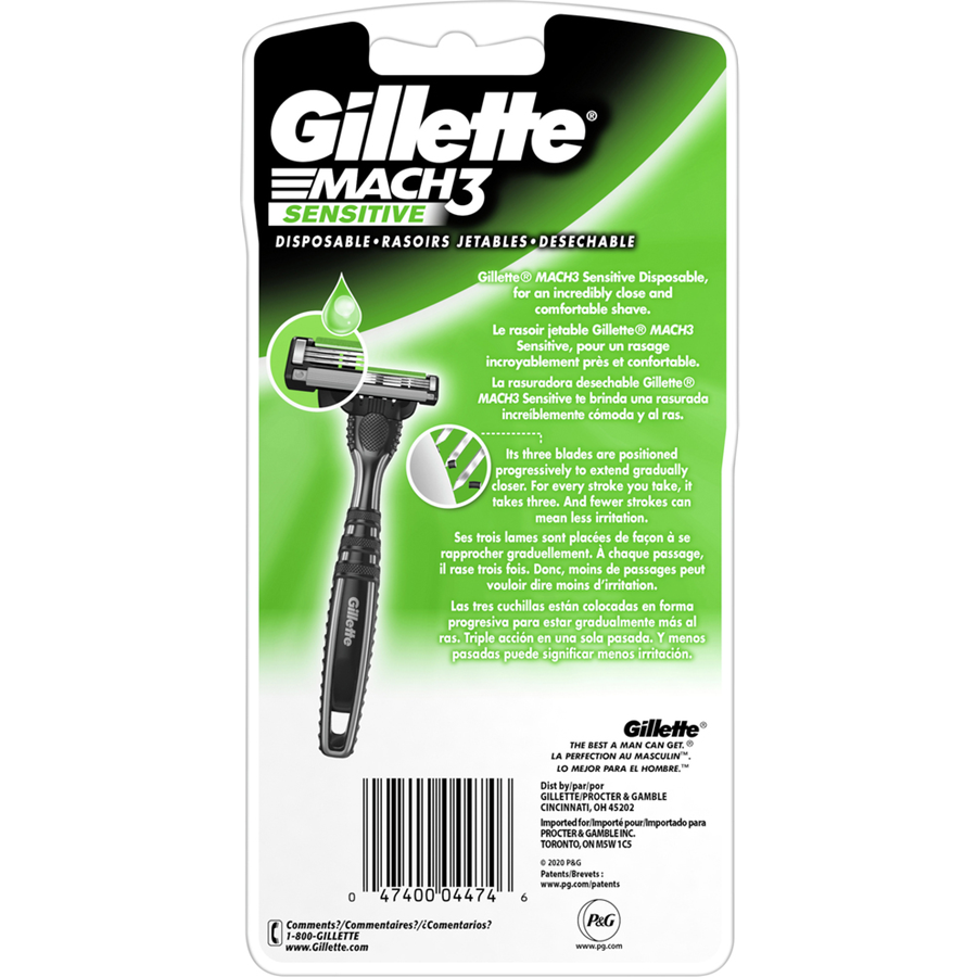 Gillette Mach3 Sensitive Men's Disposable Razor. 3ct