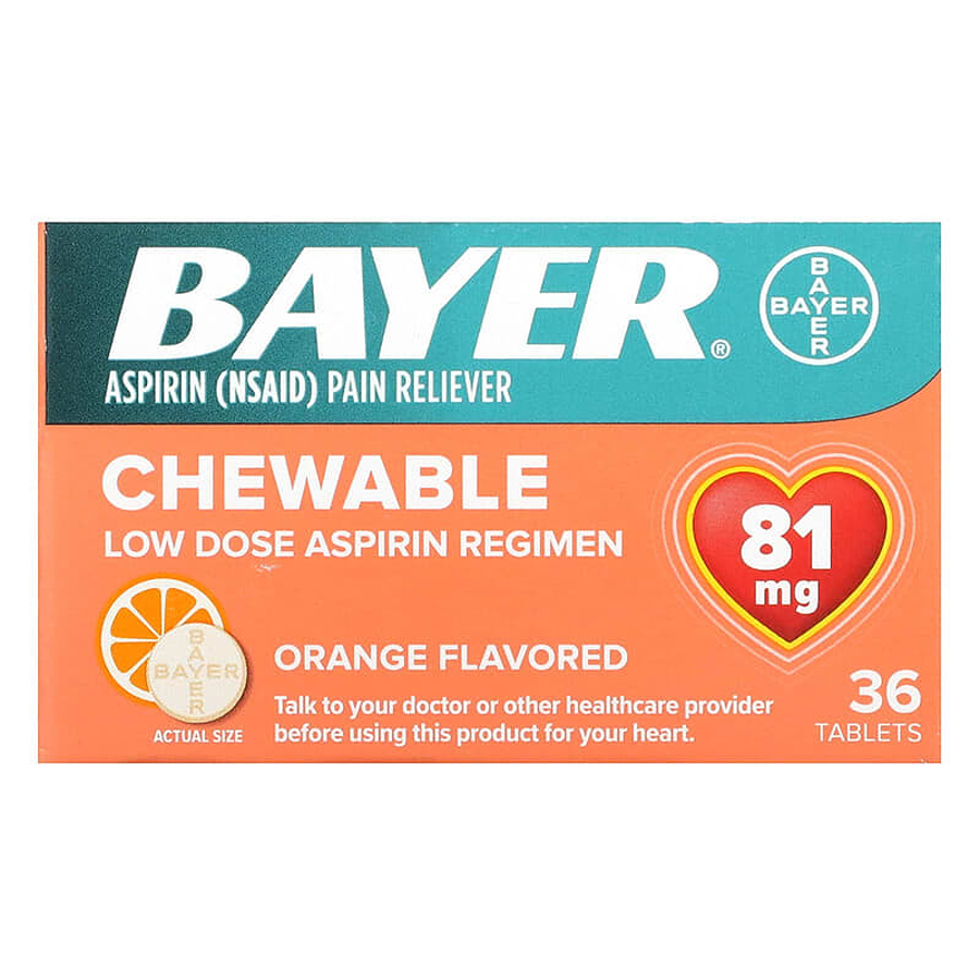 Bayer Aspirin Low Dose Chewable Tablets, 81 mg, Orange Flavored - 36ct