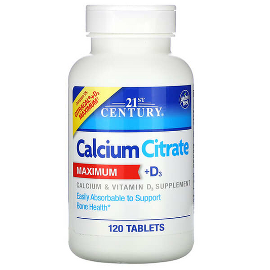 21st Century Calcium Citrate Maximum + D3, 120 Tablets