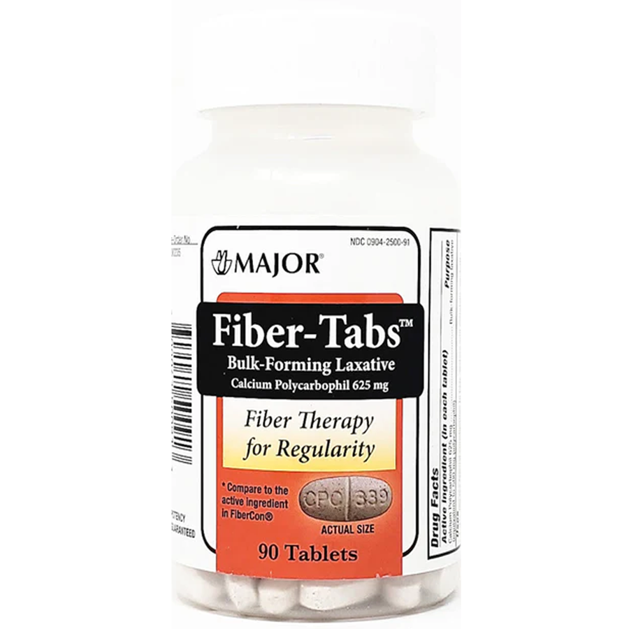 Major Fiber-Tabs Calcium Polycarbophil Tablets, 625 mg, 90 Count