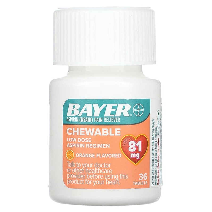 Bayer Aspirin Low Dose Chewable Tablets, 81 mg, Orange Flavored - 36ct