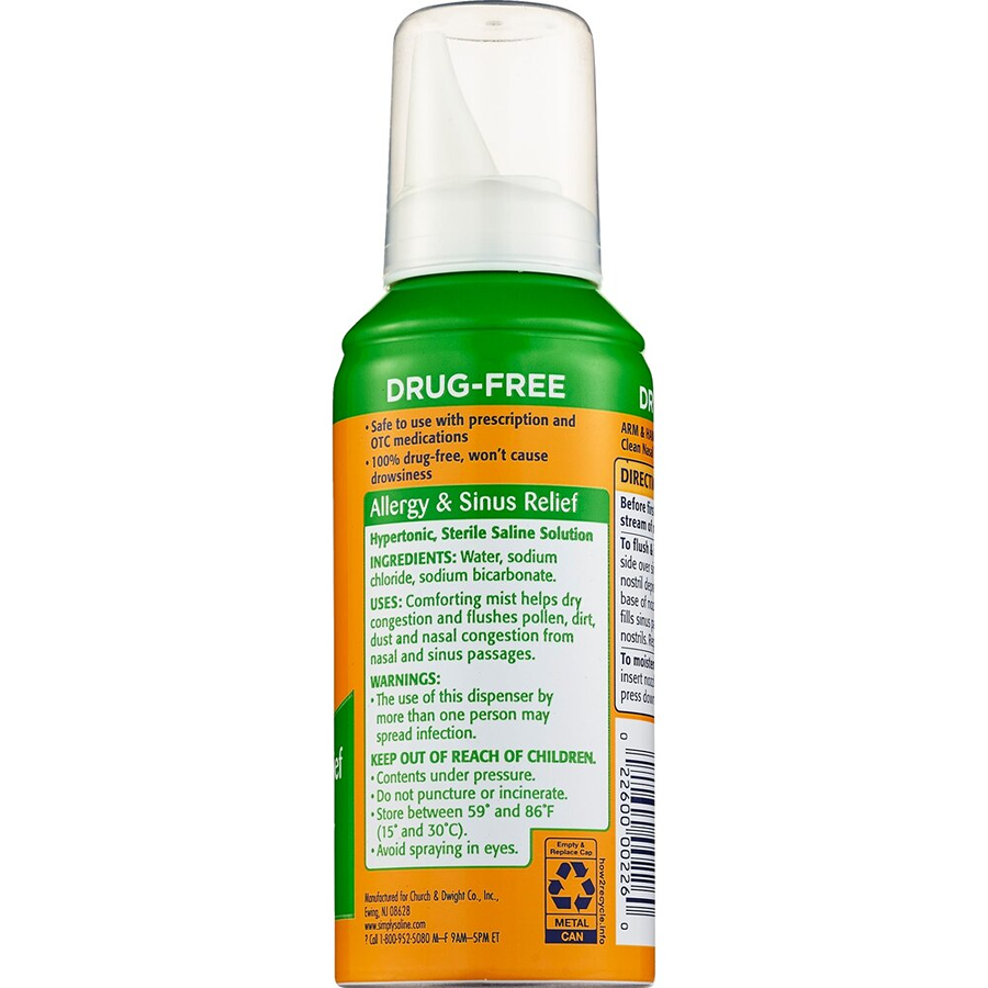 Arm & Hammer Simply Saline Sterile Nasal Mist For Allergy And Sinus Relief - 1.5oz