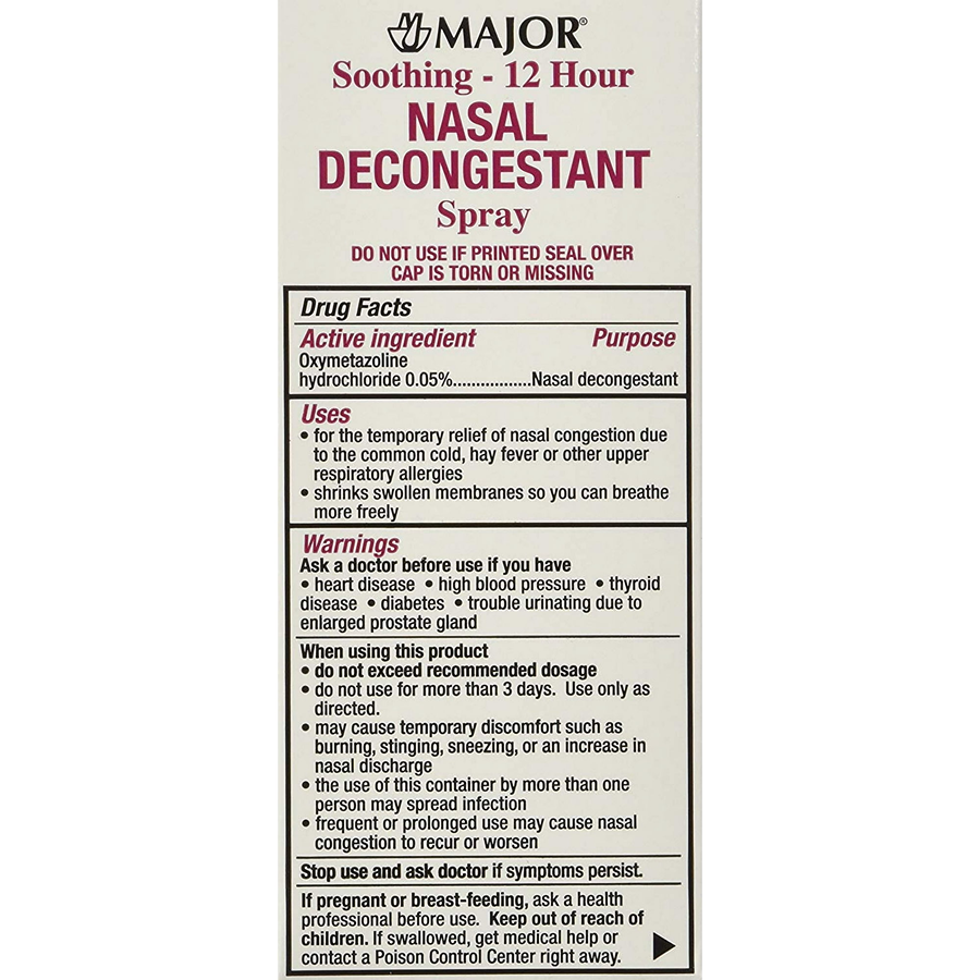 Major Maximum Strength 12-Hr Nasal Decongestant, Oxymetazoline HCl 0.05% - 0.5 fl oz