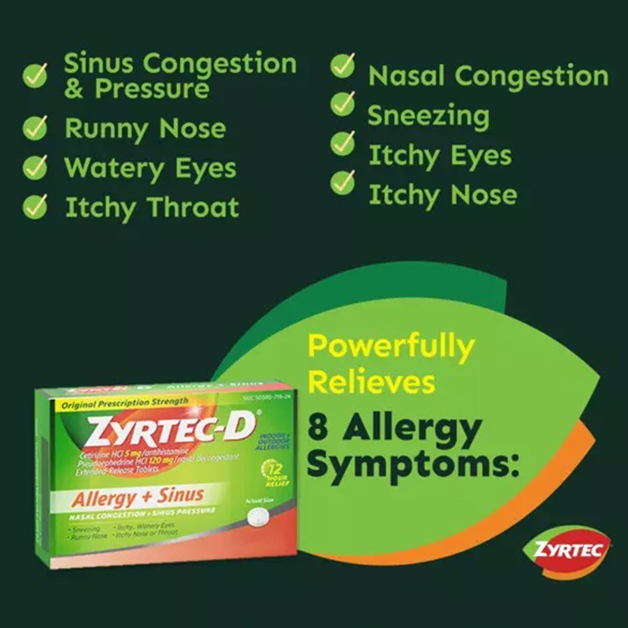 Zyrtec-D Allergy And Congestion, Extended Release Tablets, 24ct