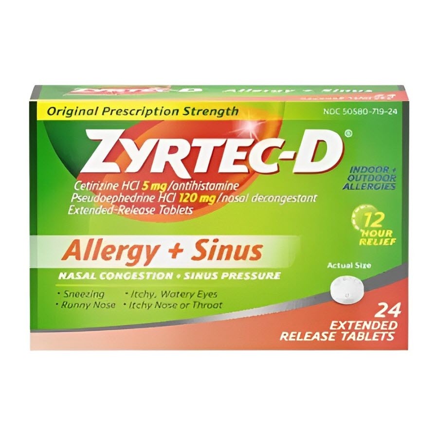 Zyrtec-D Allergy And Congestion, Extended Release Tablets, 24ct