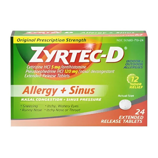 Zyrtec-D Allergy And Congestion, Extended Release Tablets, 24ct