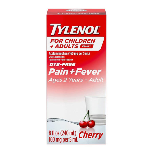 Tylenol Adult + Children Dye-Free Pain + Fever Oral Suspension, Cherry Flavor - 8oz