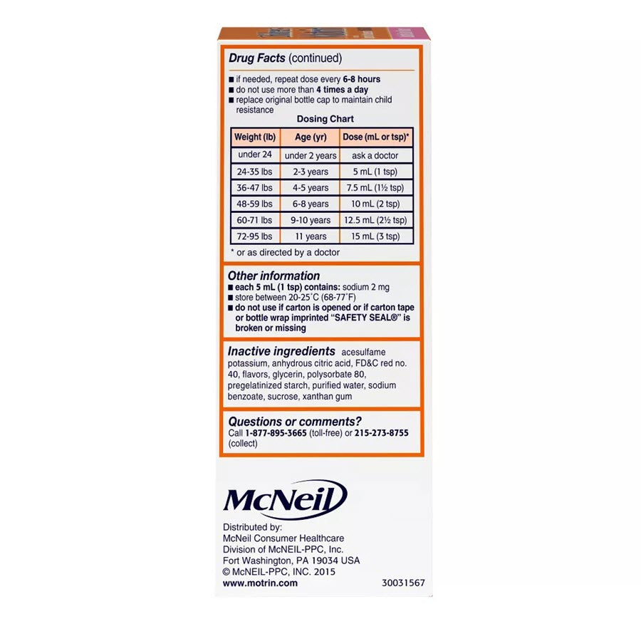 Children's Motrin Pain Reliever/Fever Reducer Liquid - Ibuprofen (NSAID) - Bubble Gum - 4 fl oz