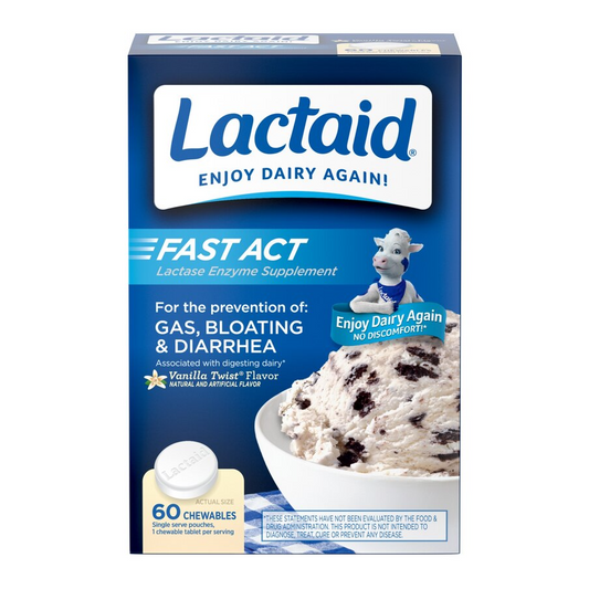 Lactaid Fast Act Lactase Enzyme Supplement Vanilla Twist Flavor Chewable Tablets, 60 Ea