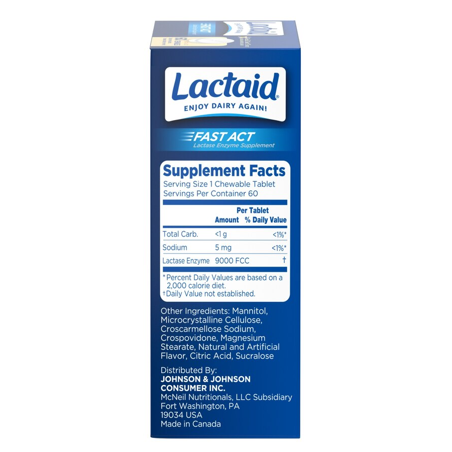 Lactaid Fast Act Lactase Enzyme Supplement Vanilla Twist Flavor Chewable Tablets, 60 Ea