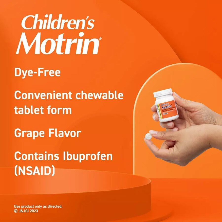 Children's Motrin Dye-Free Pain Reliever and Fever Reducer Ibuprofen (NSAID) ChewableTablets - Grape Flavor - 24ct