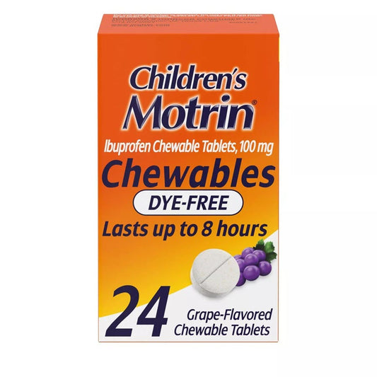 Children's Motrin Dye-Free Pain Reliever and Fever Reducer Ibuprofen (NSAID) ChewableTablets - Grape Flavor - 24ct