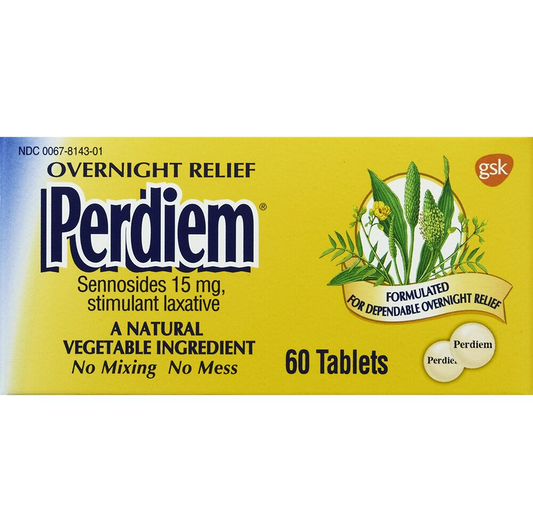 Perdiem Overnight Relief Sennosides 15 mg Stimulant Laxative, 60 Tablets