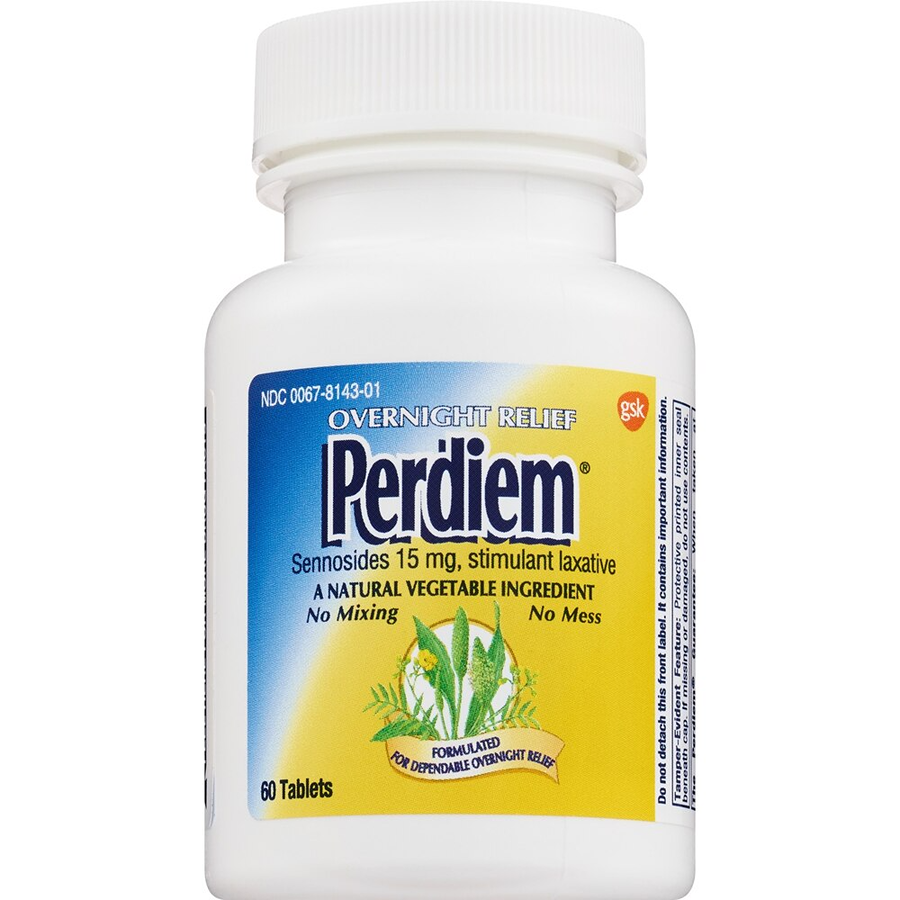 Perdiem Overnight Relief Sennosides 15 mg Stimulant Laxative, 60 Tablets