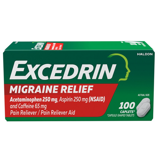 Excedrin Migraine Acetaminophen And Aspirin Pain Reliever Caplets, 100 Ea