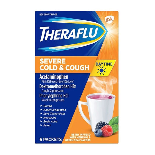 Theraflu Daytime Severe Cold & Cough Medicine, Berry - 6 packets