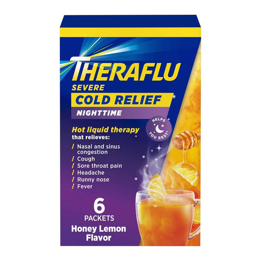 Theraflu Severe Cold Relief Nighttime, Honey Lemon, Packets, 6ct