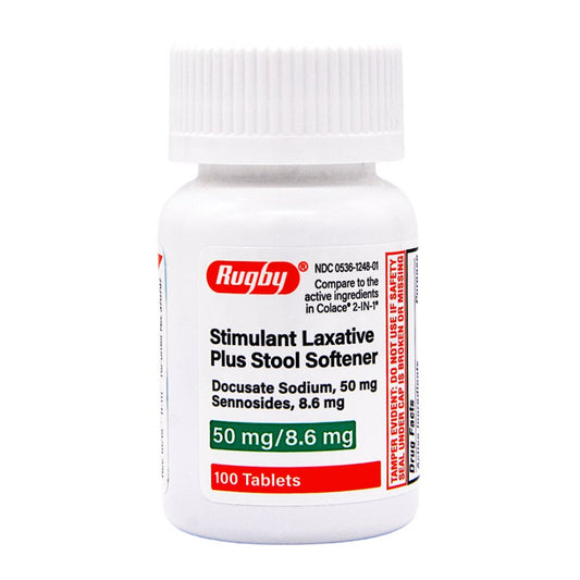 Rugby Stimulant Laxative Stool Softener - 100 Tablets