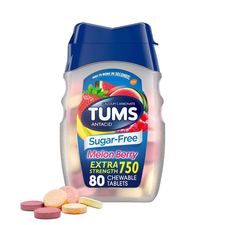 Tums Antacid Sugar-Free Extra Strength Chewable Tablets - Melon Berry, 80ct