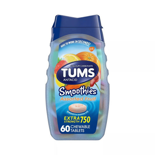 Tums Extra Strength Smoothies Assorted Fruit Antacid Chewable Tablets - 60ct