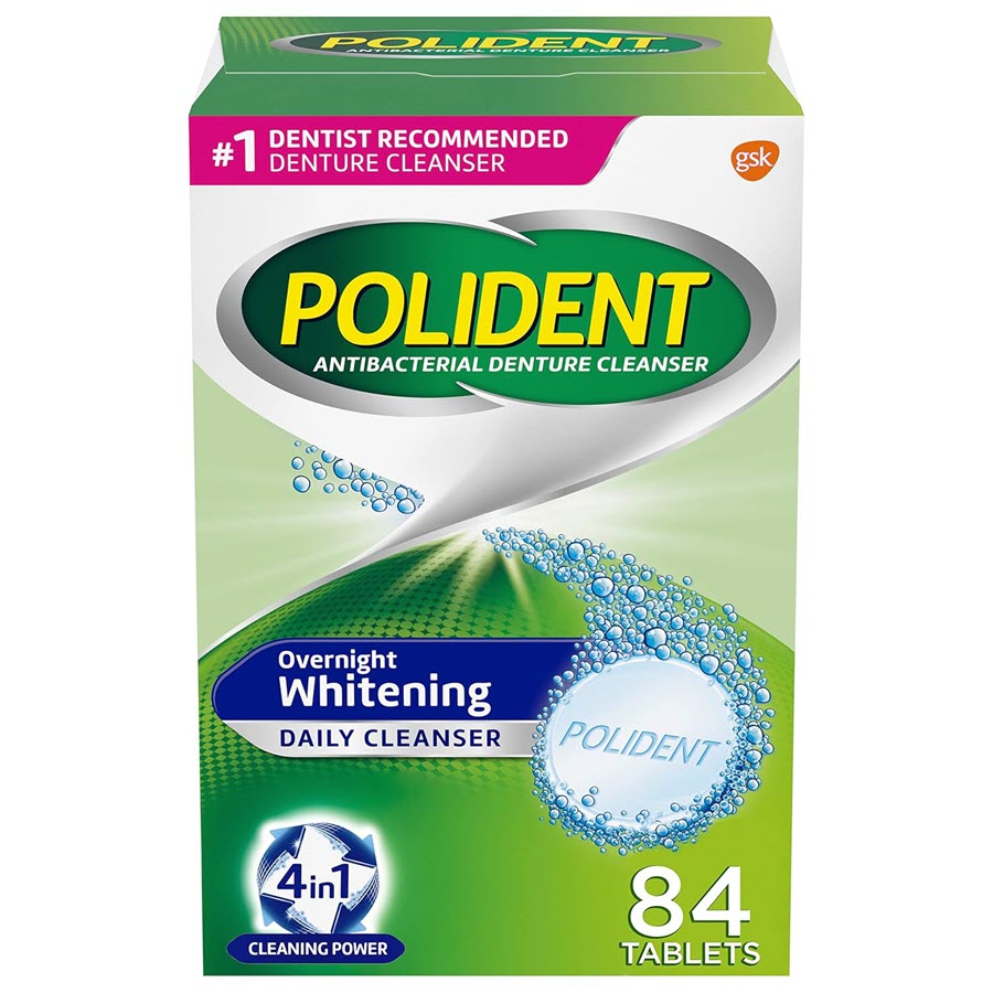 Polident Denture Cleanser Overnight Whitening, 84 Tabs