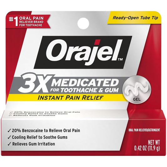 Orajel 3X Toothache and Gum Medicated Extra Strength Immediate Pain Relief Gel, 0.42 oz