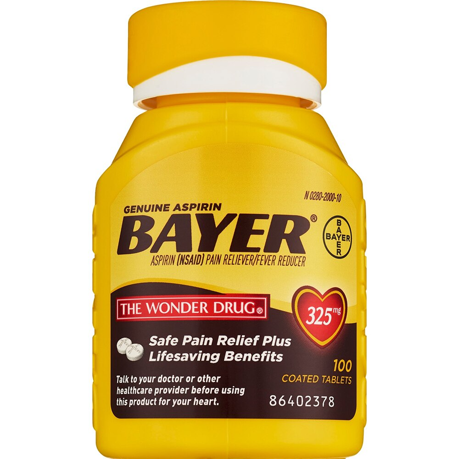 Bayer Aspirin Pain Reliever & Fever Reducer Coated Tablets, 325 mg - 100ct