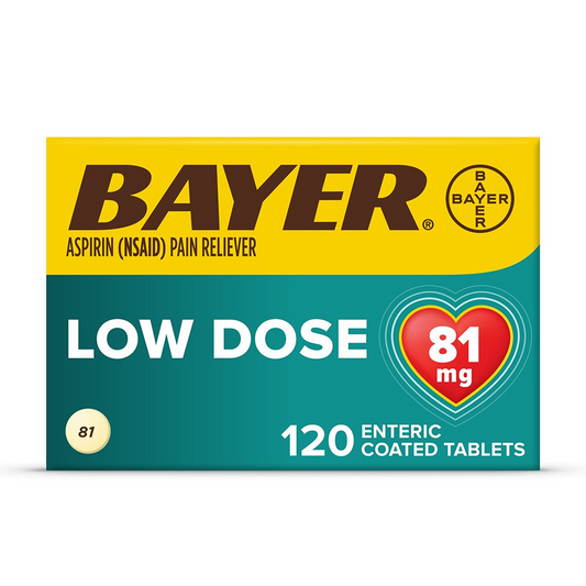 Bayer Low Dose Aspirin 81mg Regimen Pain Reliever Coated Tablets (NSAID), 120ct