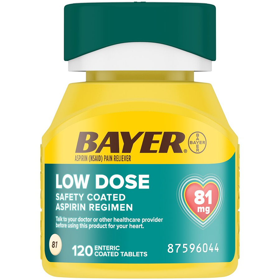 Bayer Low Dose Aspirin 81mg Regimen Pain Reliever Coated Tablets (NSAID), 120ct