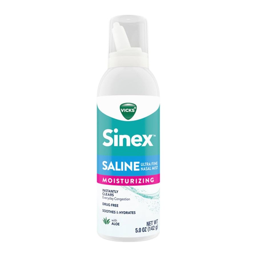 Vicks Sinex Saline Moisturizing Ultra Fine Nasal Mist with Aloe, Drug Free - 5 oz