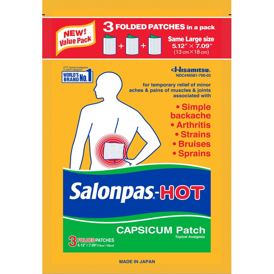 Salonpas Hot Capsicum Patch, Topical Analgesic, Large - 3 patches