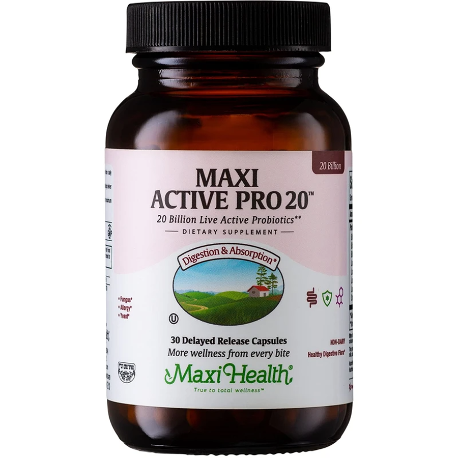 Maxi Health Active Pro-20 Intestinal Protection 20 Billion Live Probiotics Delayed Release, 30 Capsules