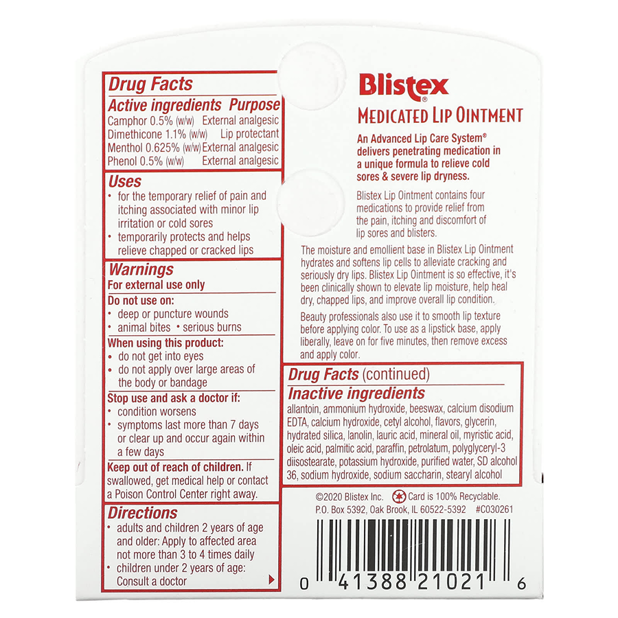 Blistex Medicated Lip Ointment Tube, 0.21oz