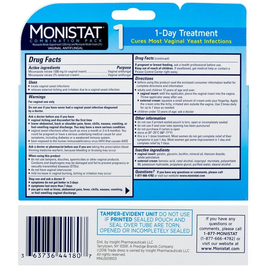 Monistat 1-Dose Yeast Infection Treatment, Ovule Insert & External Itch Cream - 0.32oz