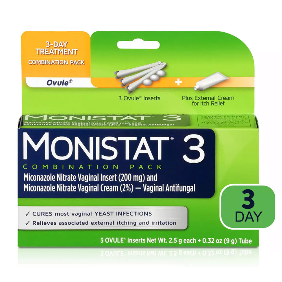 Monistat 3-Dose Yeast Infection Treatment, 3 Ovule Inserts & External Itch Cream