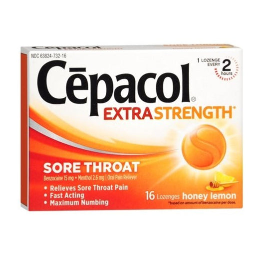 Cepacol Maximum Strength Throat Drop Lozenges, Honey Lemon, 16ct