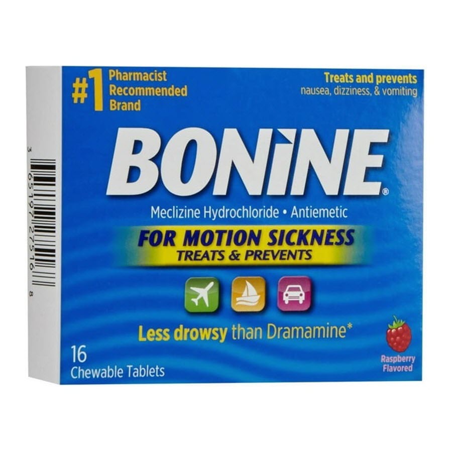 Bonine Motion Sickness Protection, Chewable Tablets, Raspberry, 16 Ea