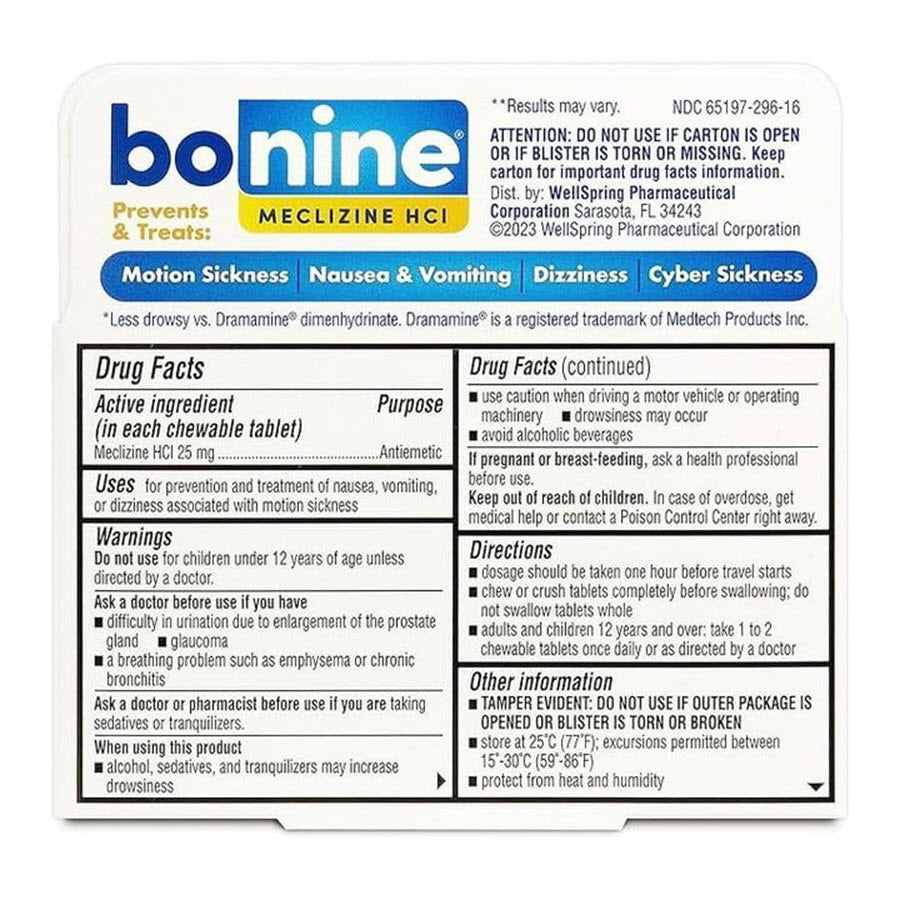 Bonine Motion Sickness Protection, Chewable Tablets, Raspberry, 16 Ea