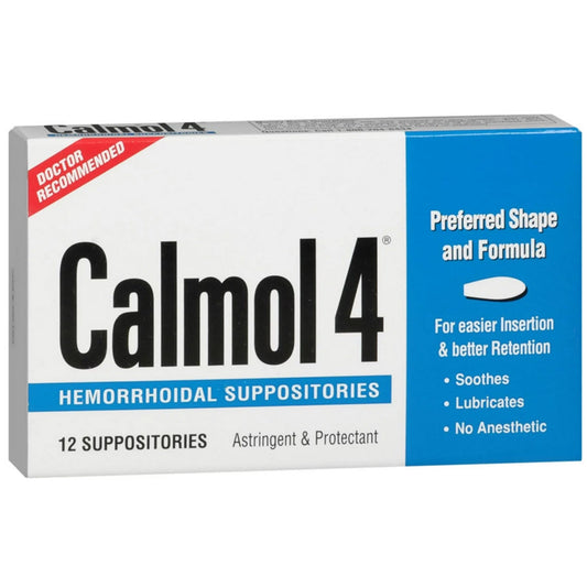 Calmol 4 Astringent and Protectant Hemorrhodial Suppositories, 12 ea