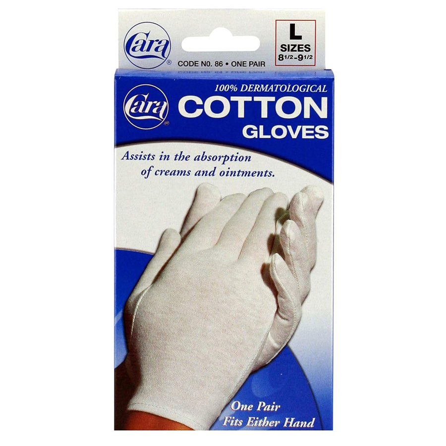 Cara Dermatological Cotton Gloves, Sizes 8 1/2 - 9 1/2, Large - 1 Pair