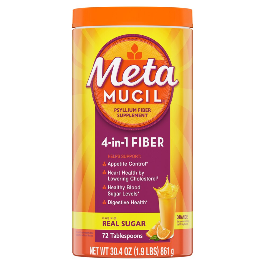 Metamucil Psyllium Fiber Supplement with Sugar Powder - Orange, 72 Doses